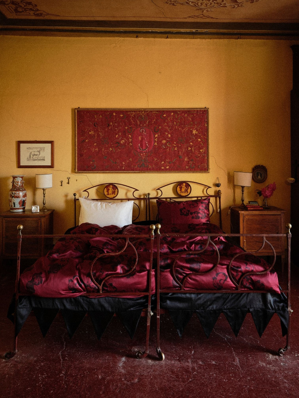 Adam Duvet Cover - Wild Orchid on Burgundy