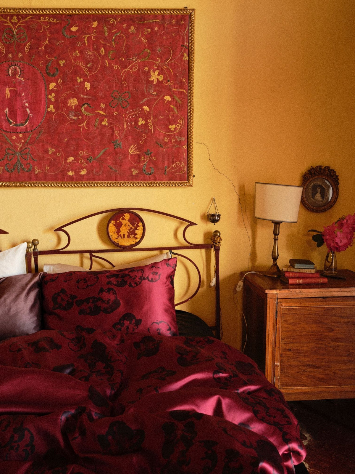 Adam Pillowcase - Wild Orchid on Burgundy