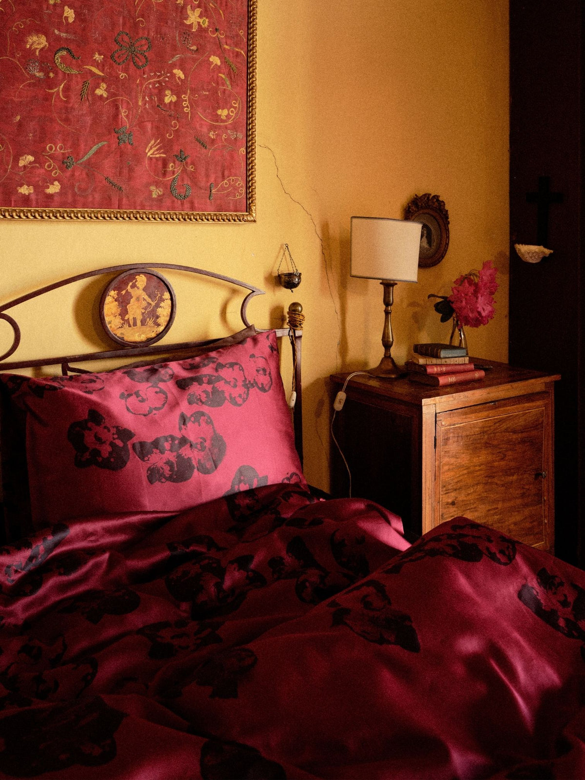 Adam Pillowcase - Wild Orchid on Burgundy