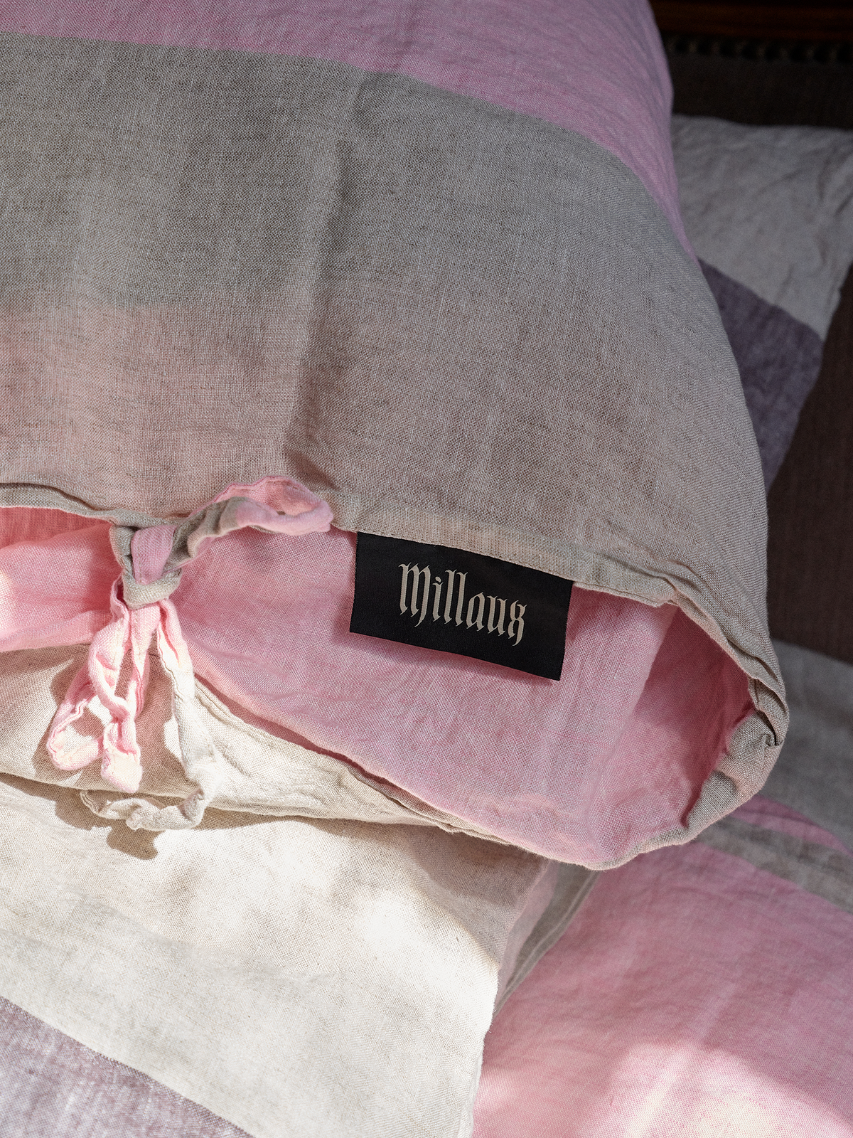 Farmhouse Pillowcase - Pink and Creme Stripe