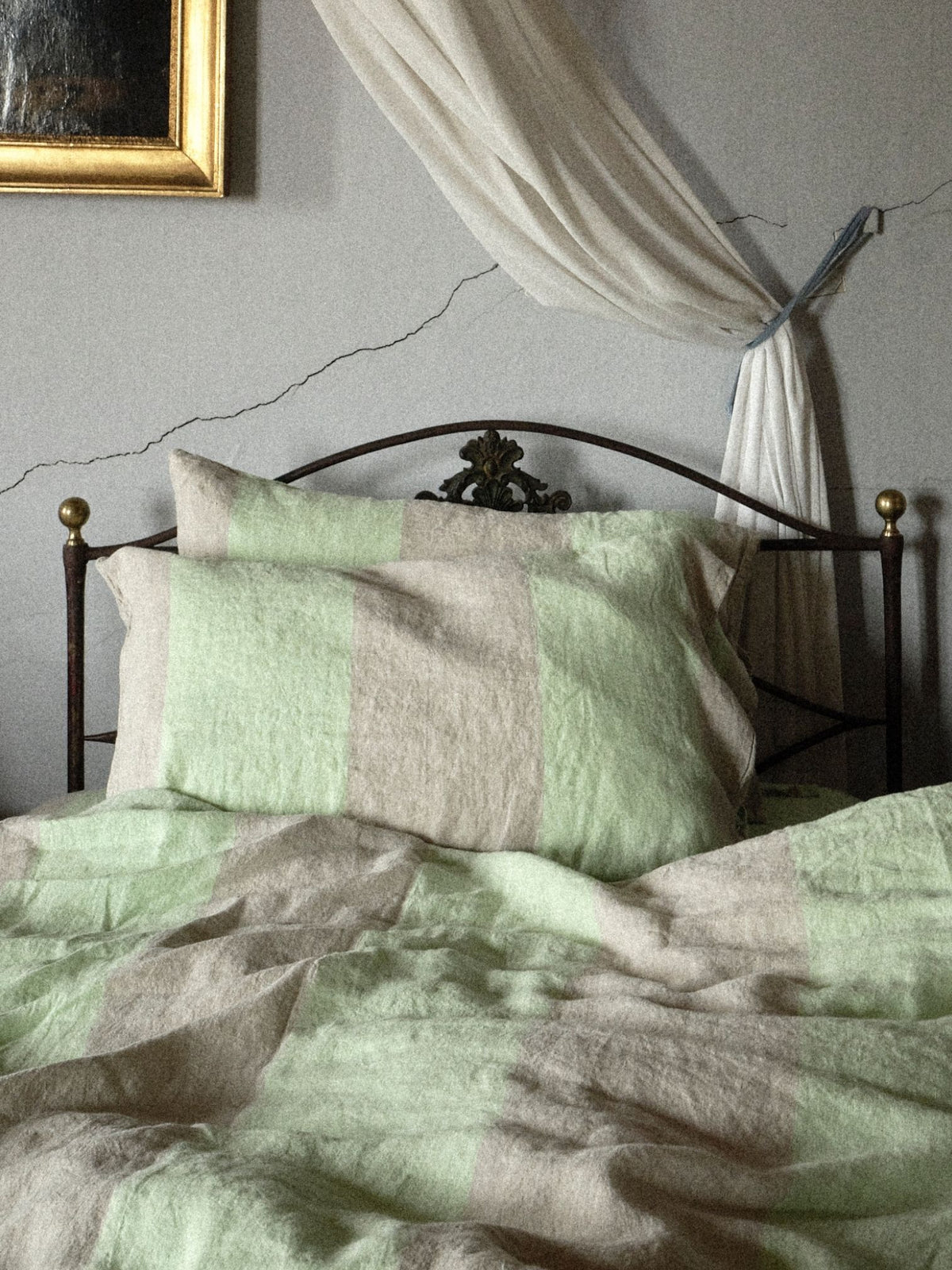 Farmhouse Pillowcase - Mint and Creme Stripe