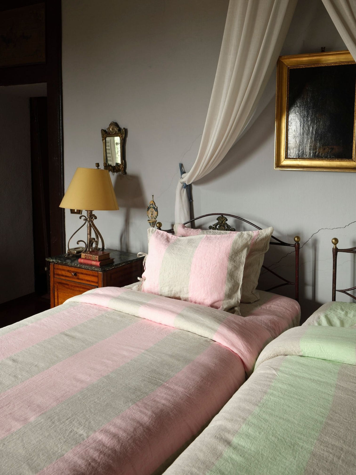 Farmhouse Duvet Cover - Pink and Creme Stripe