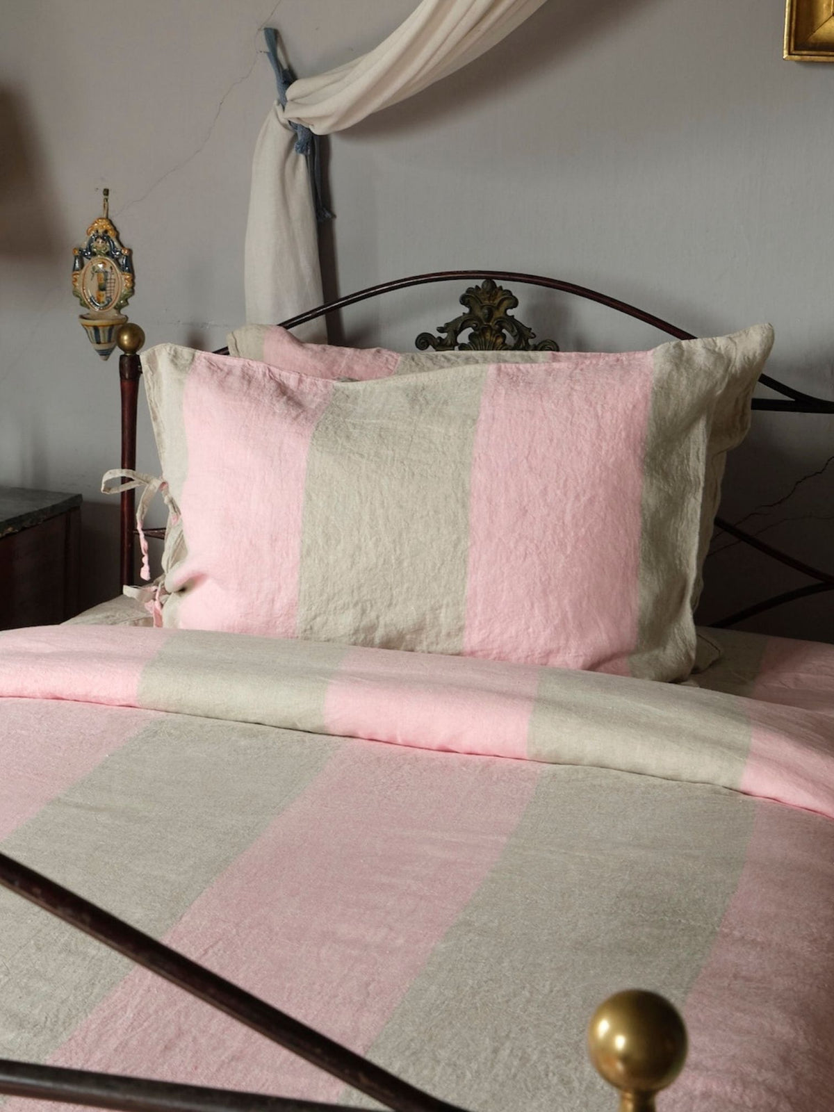 Farmhouse Pillowcase - Pink and Creme Stripe