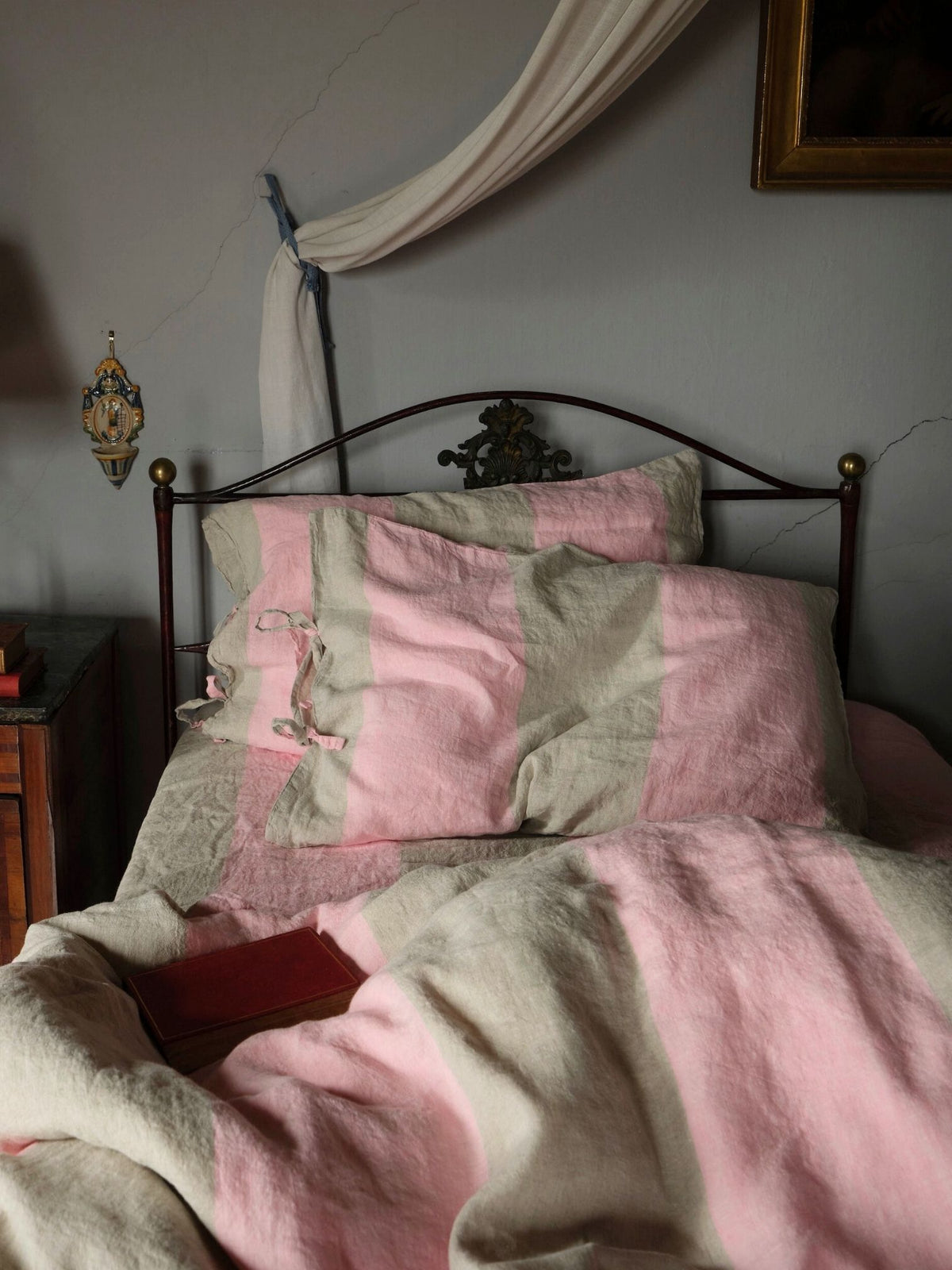 Farmhouse Pillowcase - Pink and Creme Stripe