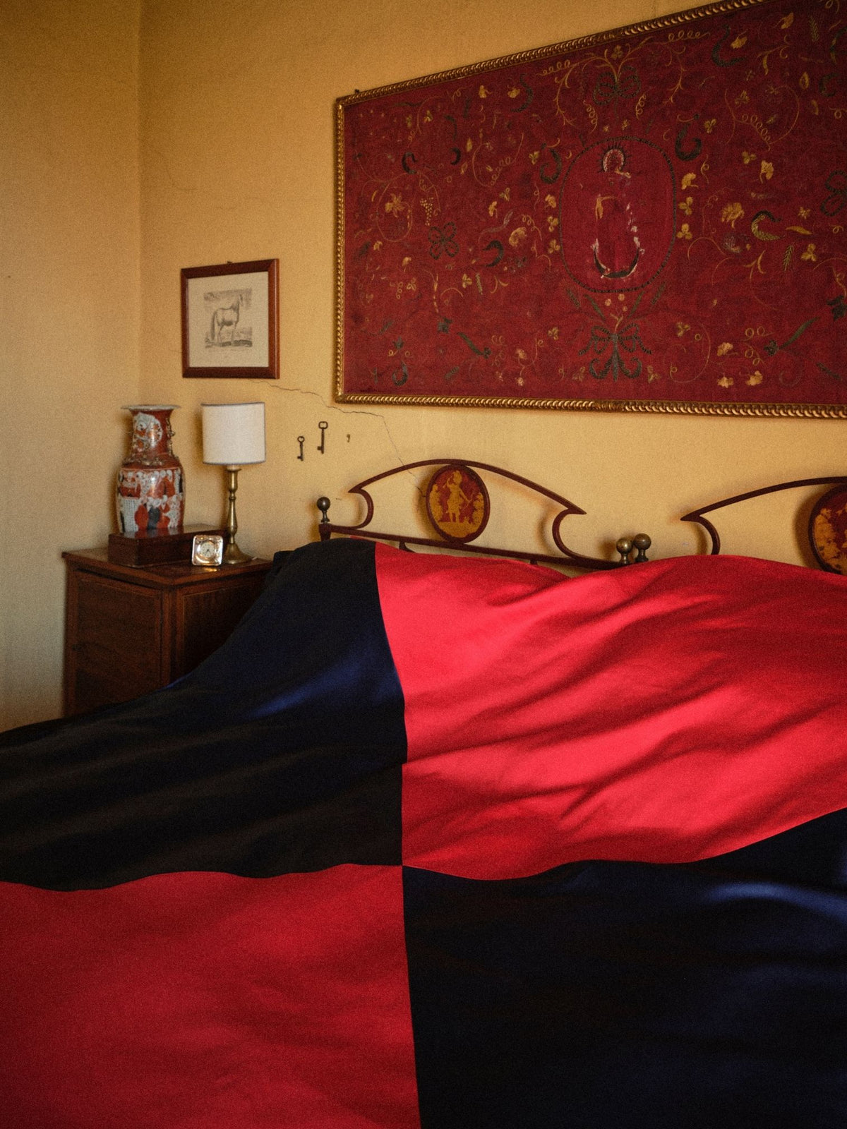 Magpie Duvet Cover - Navy and Cardinal Red